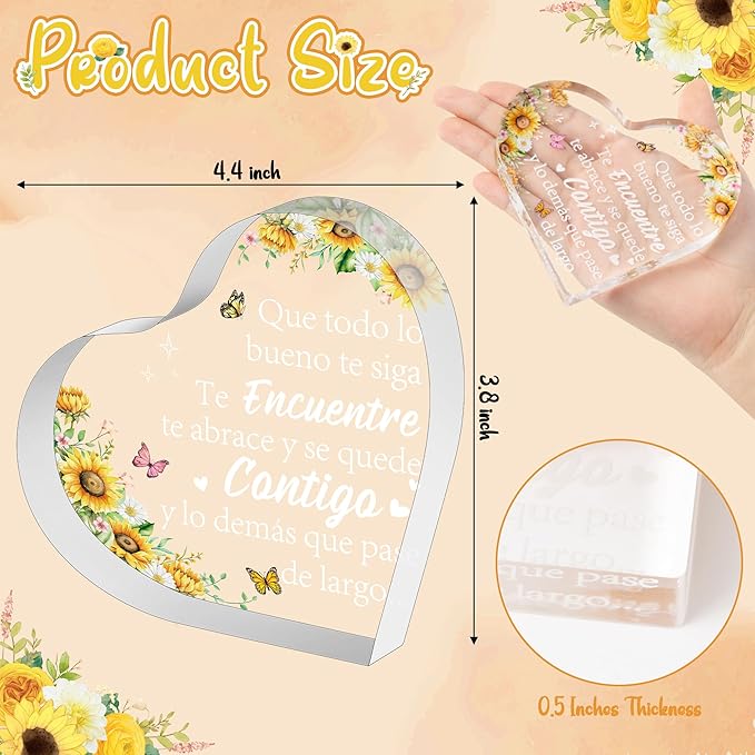Yopyame Spanish Gifts for Women - Ideal para Amiga Madre Hermana Acrylic Heart Plaque Inspirational Warm Word Acrylic Sign Keepsake Paperweight Gift for Christmas Mother’s Day Birthday in Spanish