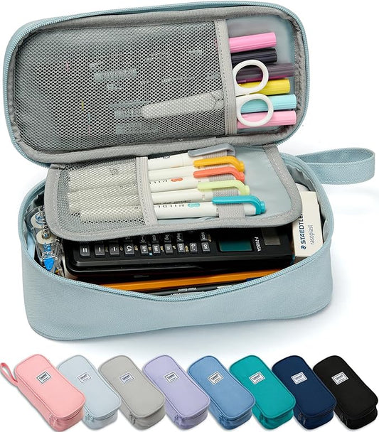 Pencil Case Pouch Box Bag School Supplies Girls Boys Kids, Cute Preppy Stuff Large Big Capacity Aesthetic Pen Organizer, Back to College Stationary, Pink, Classic Stlye, 1800ml