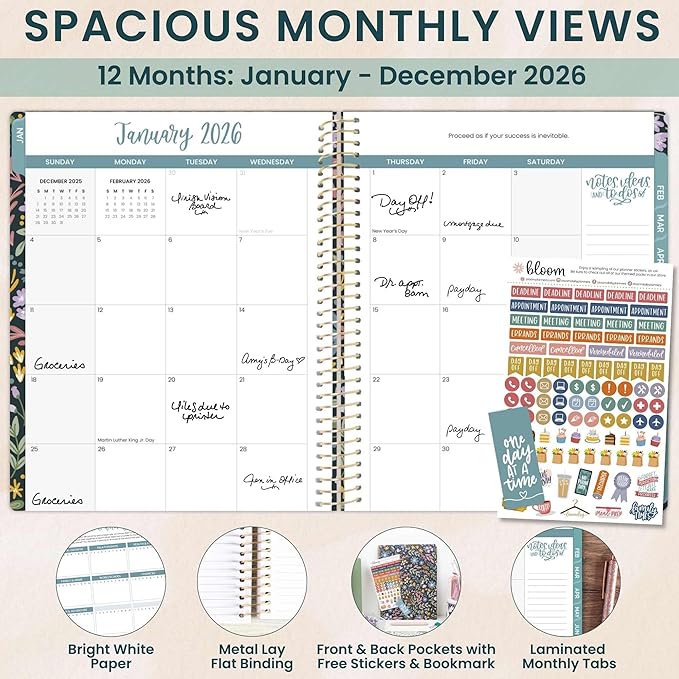 bloom daily planners 2026 Planner (January to December) - 8.5” x 11” Weekly & Monthly Dated Agenda Organizer Book with Stickers & Tabs - Flexible Soft Cover - Be Kind