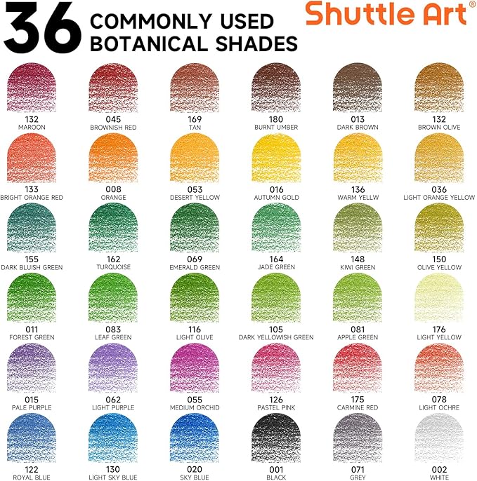 Shuttle Art 36 Colored Pencils, Botanical Themed Colored Pencils for Adult, Soft Core Color Pencils, Coloring Pencils for Adults Kids Artists Beginners Drawing Coloring Sketching