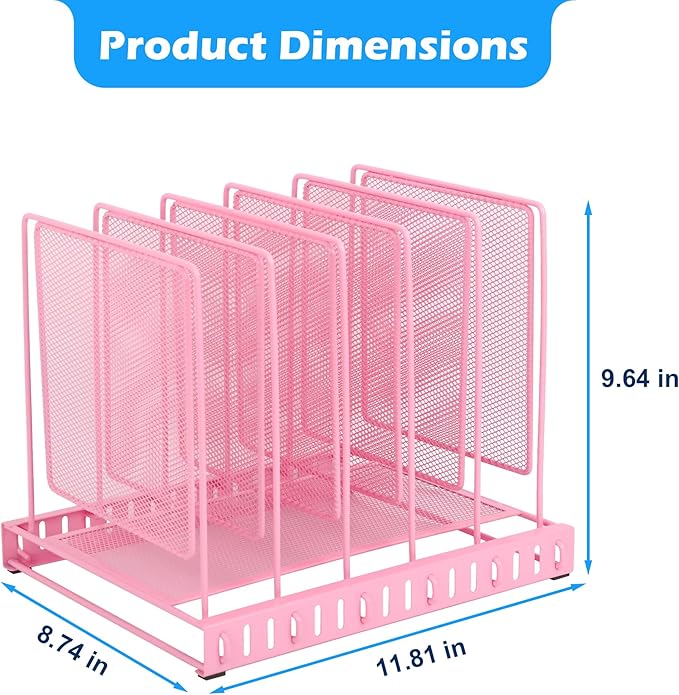 EASEPRES 5 Section Vertical Metal Mesh Desk File Organizer, Spacing Adjustable Upright Desktop Paper Mail Document Magazine Sorter Folder Holder for Workspace Office School Home, Pink