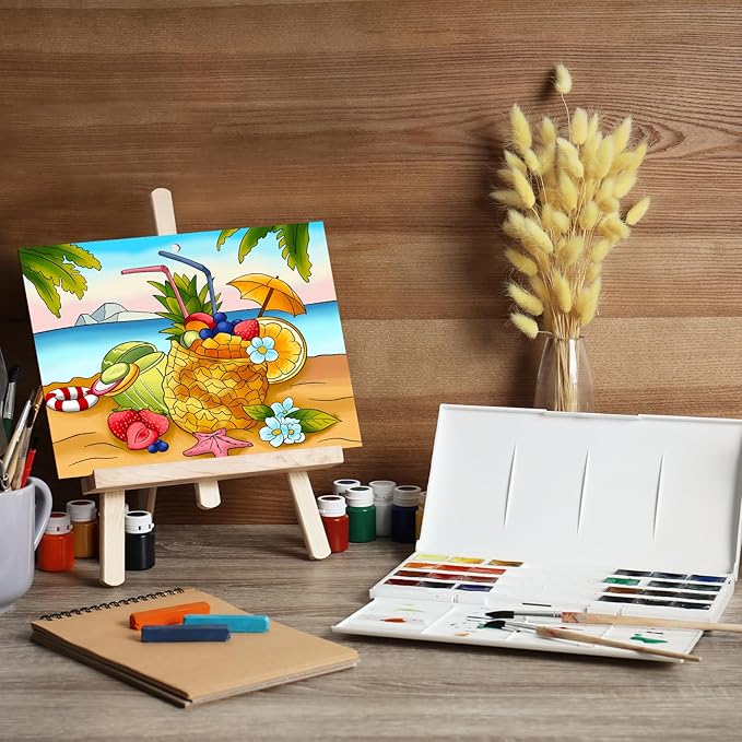 COCHIE 10 Pieces Large Summer Unfinished Wood Crafts to Paint for Kids Adults, Bulk Predrilled Wooden Ornaments for Painting, Beach Pattern Paintable Wood Slices Craft Supplies with Ropes