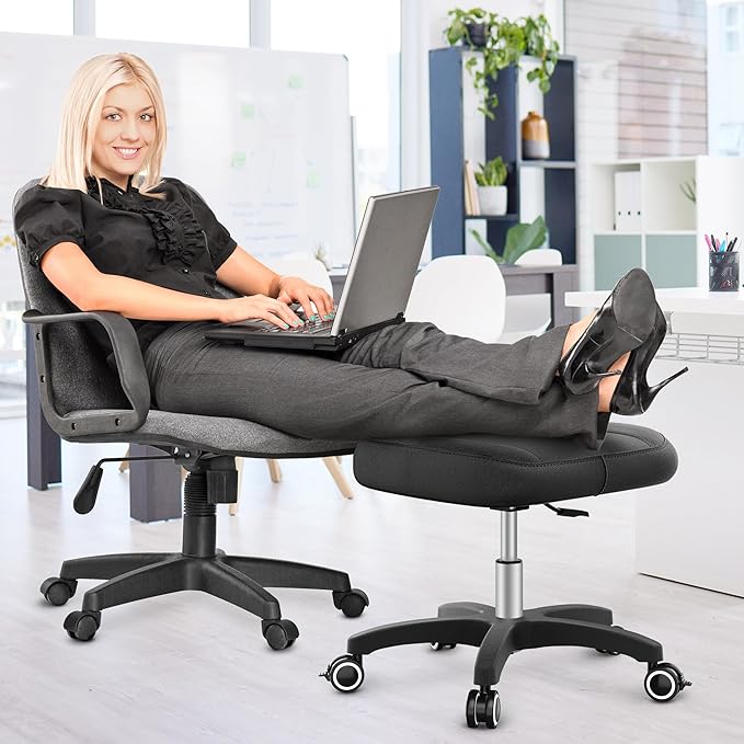 TASALON Multi-Use Footrest Stool Adjustable Height with 360° Rolling Lockable Wheels,Rest Ottoman,Office Footrests,Video Game Stool for Gaming for Home Office- Black