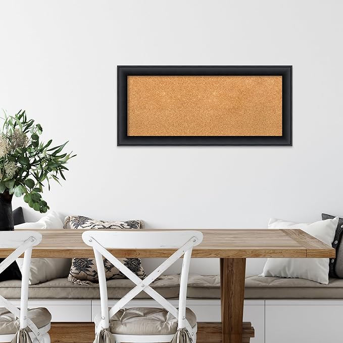 Amanti Art Natural Cork Board for Wall, 15x33 Vision Board with Black Wood Frame, Medium Corkboard Office Decor for Home Organization, Modern Contemporary Corkboard Pinboard to display items for home