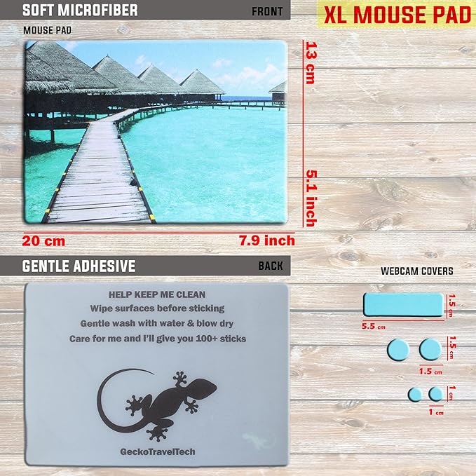Peel and Stick Mouse Pad - Portable - Adhesive Stick on Bottom - Large Size Mouse Pads - Portable (XL - Beach)