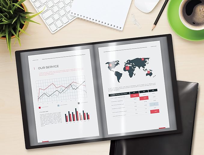 Better Office Products 24 Pocket Bound Presentation Book, Black, Clear View Front Cover, 48 Sheet Protector Pages, 8.5" x 11" Sheets, Art Portfolio, Durable Poly Covers, Letter Size (4 Pack)