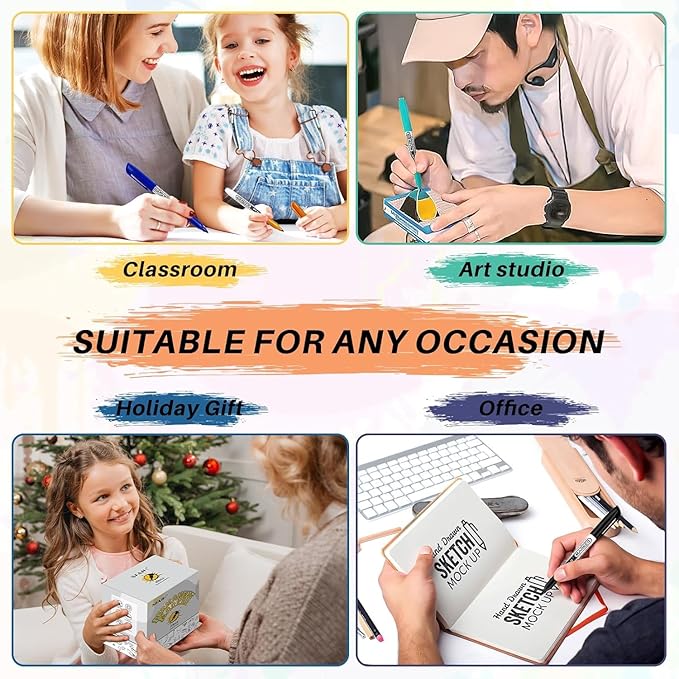 SFAIH 144 Pack Permanent Markers Bulk - Classroom Set, 12 Vibrant Colors, Works on Paper, Clothes, Plastic, Fabric, Wood, Student Art Supplies, Drawing, Coloring, Non-Toxic, Classroom Group Supplies