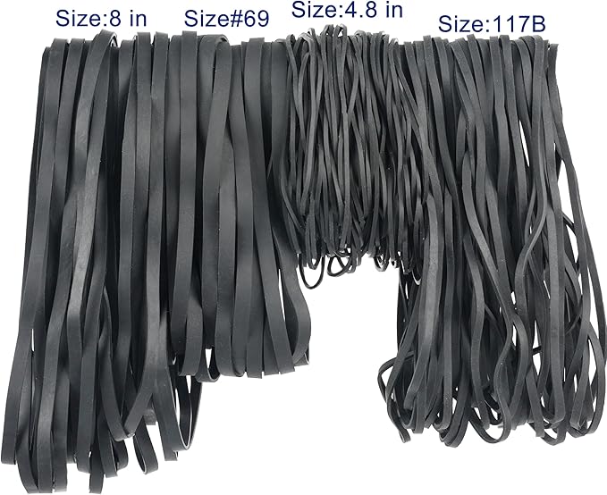 HAIDIBAO-Rubber Bands Assorted Sizes 0.5lbs large rubber bands heavy duty Elastic Bands 4 sizes black rubber band for Office supplies size#69,size#117B,size#8in,size(4-4/5" x 1/16")