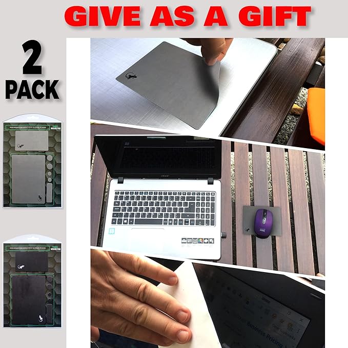 Mouse Pad Adhesive Bottom - Sticks to Any Surface - Portable - Webcam Covers and Screen Cleaner Included (2 x Black - Gray)