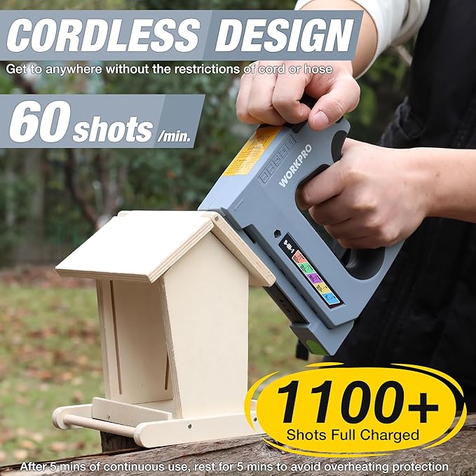 WORKPRO 5 in 1 Cordless Staple Gun, 3.6V Rechargeable Electric Stapler with 2000 Staples and Nails, Upholstery Staple Gun for Wood, Furniture, Office, and DIY Projects