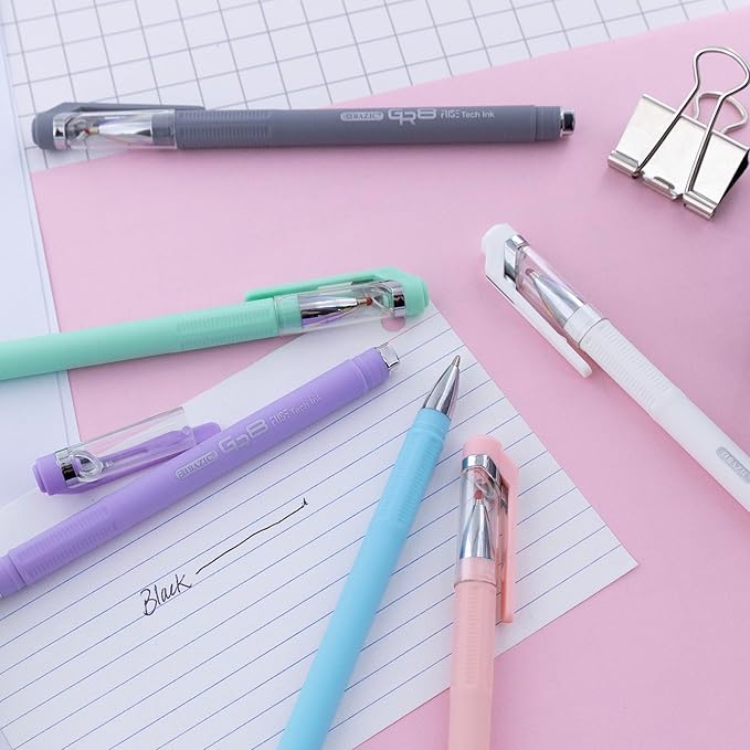 BAZIC Oil Gel Fuse Tech Ink Pen, GR8 Dazzle Black Ink w/Rubberized Barrel, 0.7 mm Medium Point Smooth Writing (3/Pack), 144-Packs