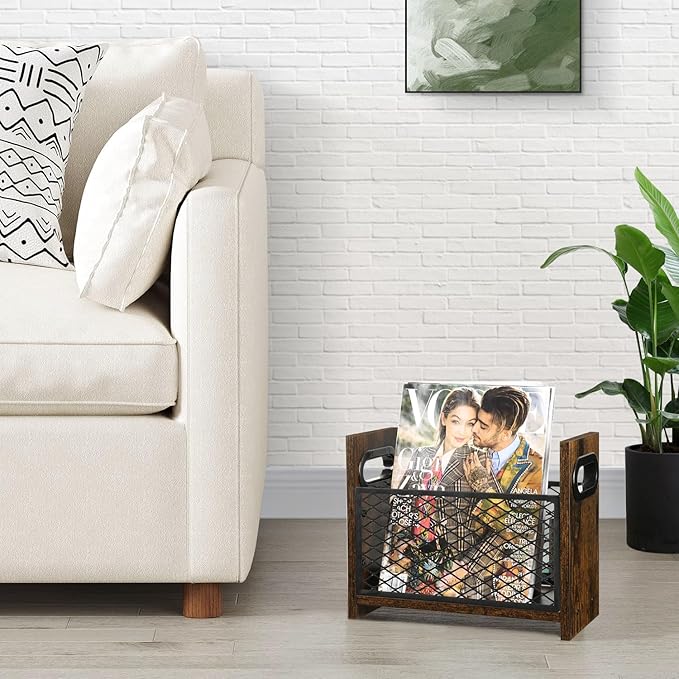 YINMIT Magazine Holder, Magazine Rack for Desktop and Home Office, Farmhouse File Storage Basket for Letters, Magazines, Books, Newspapers (Small)