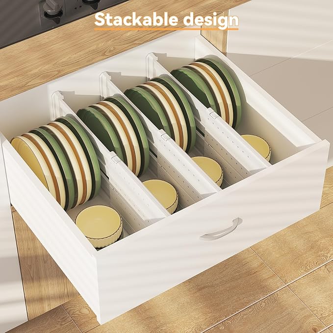 REBECAT 10 Pack Drawer Dividers for Clothes Adjustable Drawer Dividers 4" High Expandable from 11"-17" for Dresser Baby Clothes Bathroom Bedroom Kitchen and Office Storage，White