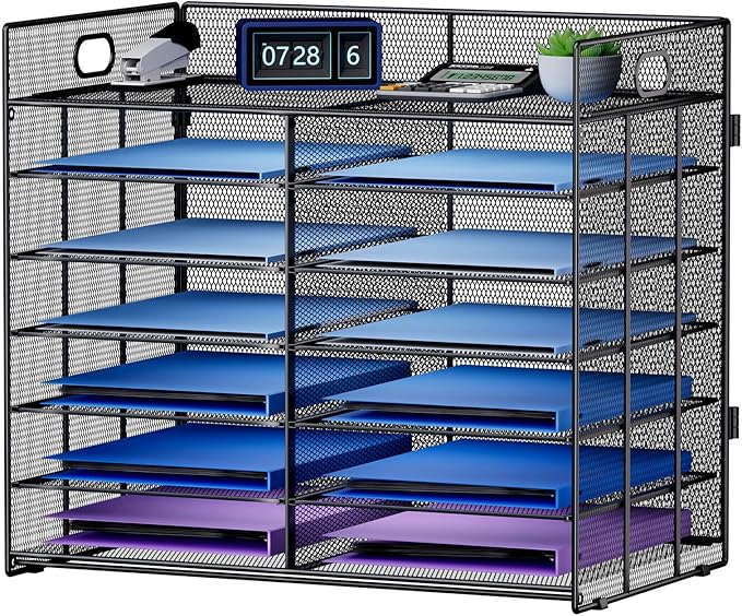 Marbrasse Desktop Literature Organizer, Mesh Paper Organizer, Desk Organizers, File Sorter Mail Center Paper Storage Cabinet Classroom Keepers Mailbox for Office Home School, Black