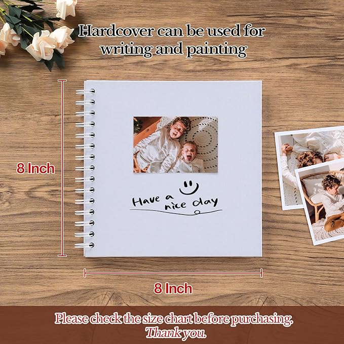 potricher 8 x 8 Inch DIY Scrapbook Album 40 Pages Hardcover Kraft Paper Scrap Book Photo Albums Memory Book for Wedding and Anniversary Family (White, 8 Inch)