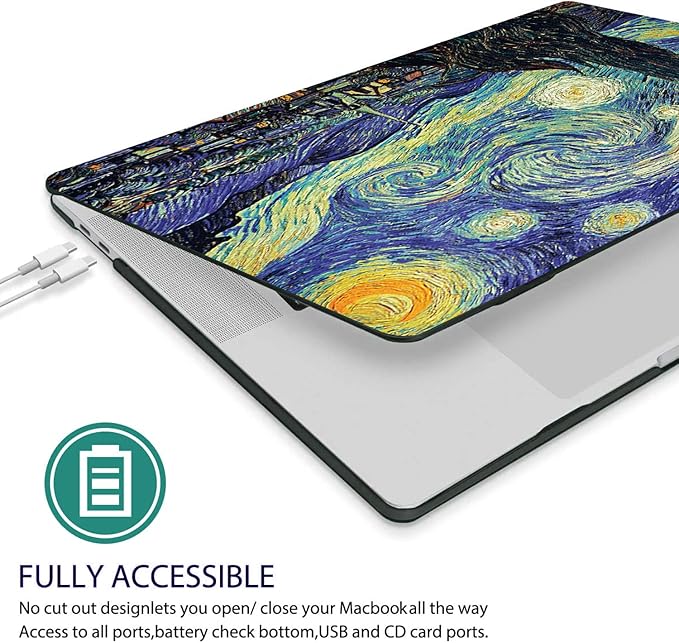 Compatible with MacBook Pro 13 Inch Case M2/M1 2025 2022-2017 A2338 A2289 A2251 A2159 A1989 A1706 A1708 Plastic Hard Shell Case&Keyboard Skin&Mac OS Keyboard Sticker (Van Gogh Starry Sky)