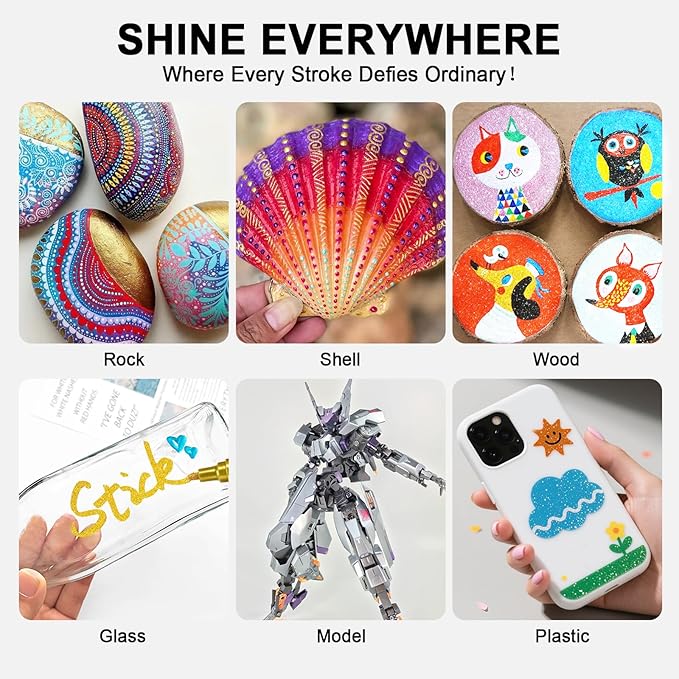 IVSUN Super Golden Metallic Markers, 18 Colors Glitter Acrylic Paint Pens for Black Paper, Fabric, Rock Painting, Glass, Wood, Scrapbooking, Photo Albums, Card Making, DIY Crafts Supplies