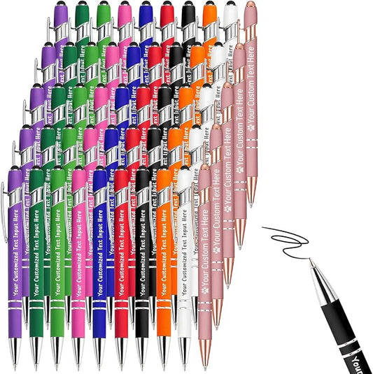 Up to 200 Pcs Personalized Ballpoint Pen Custom Pens Free Engraved Bulk with Name Logo Soft Black Ink Stylus with Touch Metal Office Gift for Anniversaries Graduations Birthdays