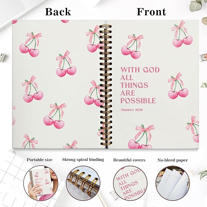 Bible Notebook, A5 Spiral Christian Journal with Floral Pink Butterfly Notebook, Bible Verse-God Says You Are, Inspirational Notebooks for Women, Bible Study, Gift for Birthday Christmas
