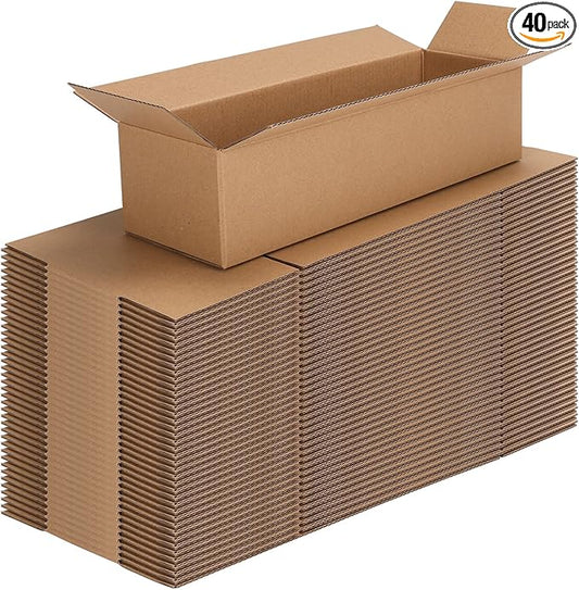 CRUGLA 40 Packs 12x4x3 Shipping Boxes for Small Business, Corrugated Cardboard Boxes Bulk for Shipping Packing Mailing