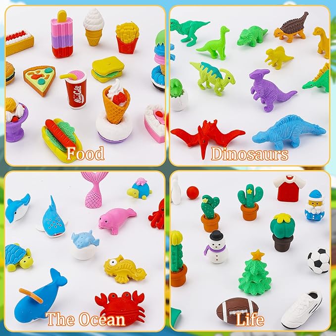 120Pcs Animal Erasers Bulk Cute Food Erasers Desk Pets Kids Puzzle Eraser Take Apart Cool 3D Eraser Mini Fun Party Favors for School Supplies Classroom Rewards Easter Egg Fillers Gifts