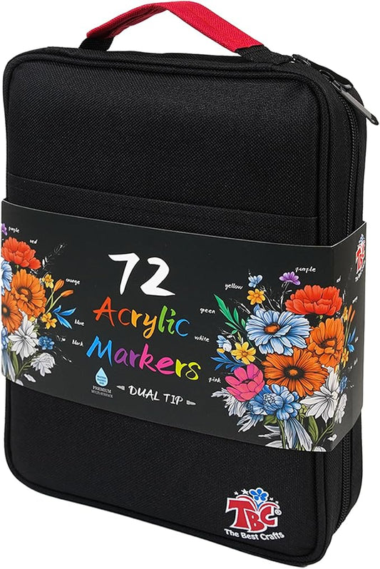 TBC The Best Crafts 72 Colors Dual Tip Acrylic Paint Markers, Double zipper design Topgrade Canvas bag,Waterproof, Non-Toxic, odorless, Suitable for Paper,Pottery, Stones, Glass,outdoor painting