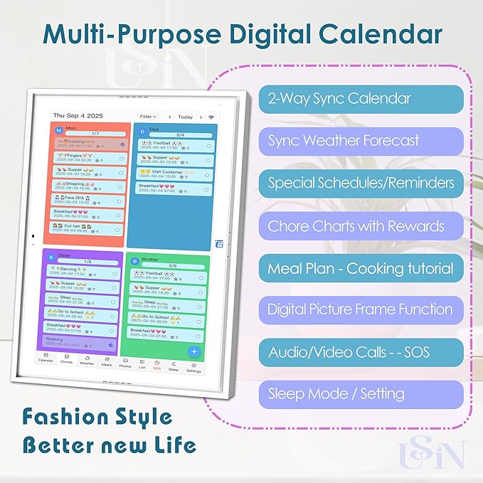 USIN 15.6 inch Digital Calendar with 1080P FHD Touch Screen, Home Organizor, Family Chore Charts and Meal Planner, Video/Audio Calling, Desk and Wall Mounted, Electronic Calendar