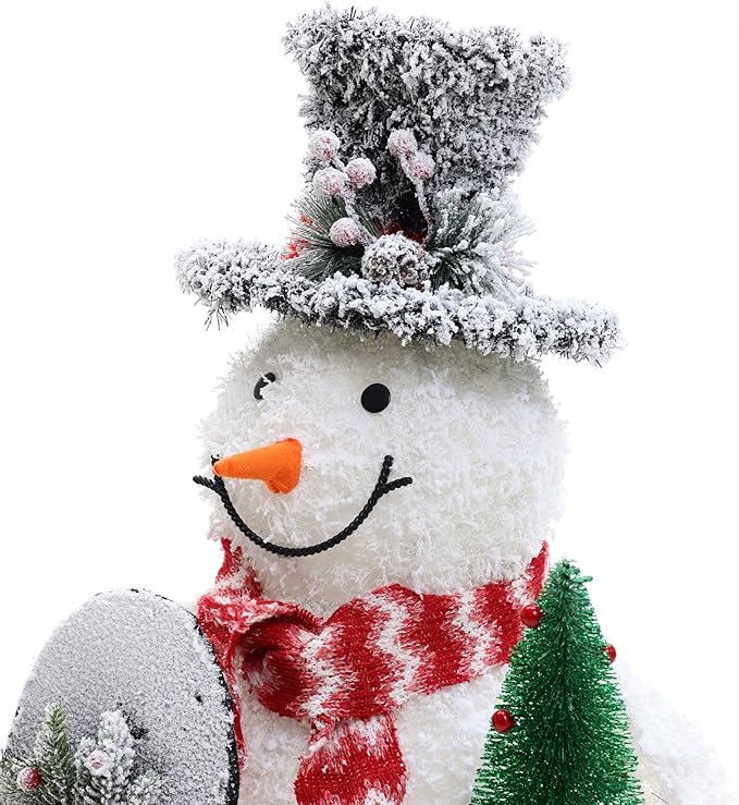 LuxenHome 3FT Lighted Snowman Outdoor Christmas Decorations, Battery Operated Frosted Snowman Christmas Decor with 40 LED Light, Xmas Decorations Outdoor, Indoor for Porch, Lawn Holiday Display