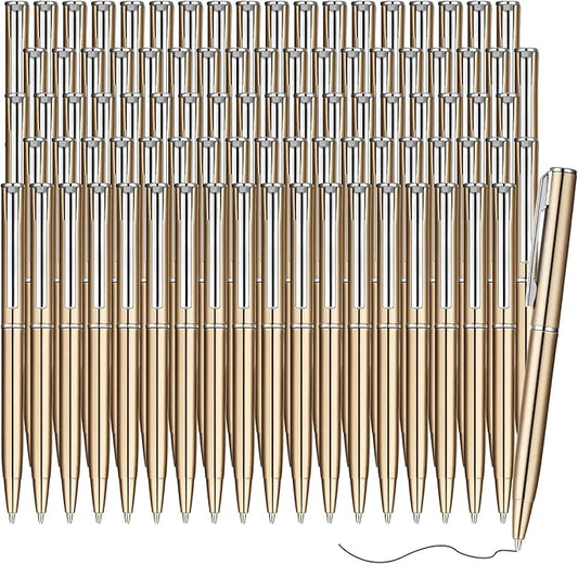 Teling 72 Pcs Small Ballpoint Pen Mini Pens Bulk 4 Inch Short Small Tiny Black Ink Ballpoint Writing Tool for Notebook Pockets Signature Notepads School Office(Champagne,Classic Style)