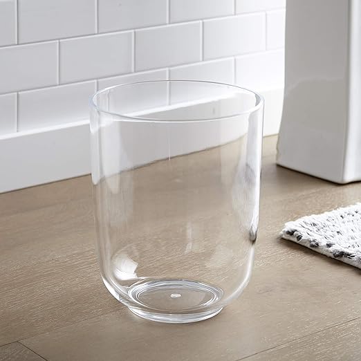 Huang Acrylic Clear Round Wastebasket Trash Can | Garbage Container Bin for Bathrooms, Kitchens, Home Offices | Shatter-Proof, Stylish, Durable and Compact Design