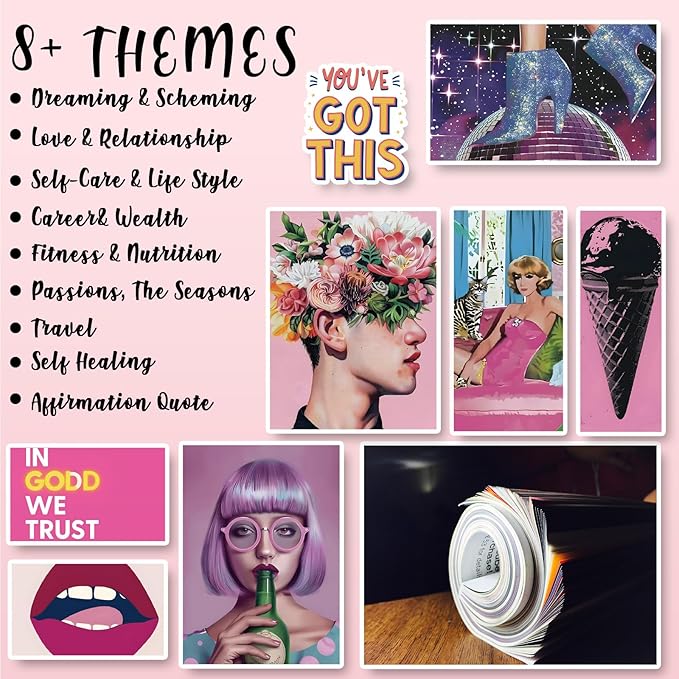 EggSun Vision Board Supplies with 1200+ Images & Quotes Collage Magazine Book, Wall Clip Art Scrapbook Journal Kit for Vision Board Making Beginners Women Men Teen Girls Coquette Room Decors (Preppy)