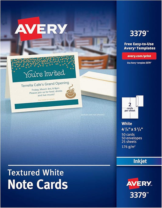 Avery Printable Note Cards, 4.25" x 5.5", Two-Sided Printing, Matte White, 2 Pack, 100 Cards Total (5813)
