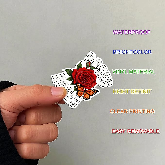 115 PCS Rose and Tulip Stickers Pack, Floral Watercolor Vinyl Waterproof Decals with Roses Tulips Hummingbirds Butterflies, Gift for Kids Teens Adults Laptop Water Bottle Scrapbook