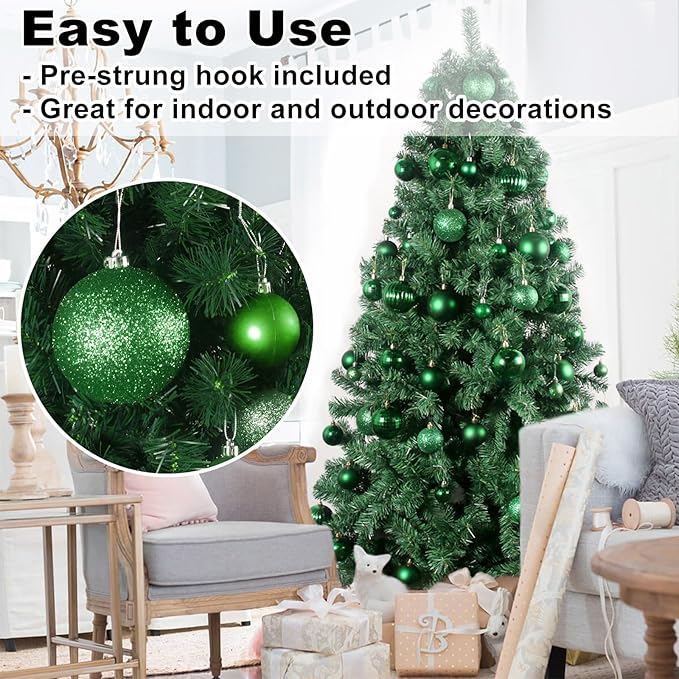 Emerald Green 4.0" Large Christmas Balls - Christmas Tree Decoration Ornaments Shatterproof Hanging Balls for Birthday Halloween Holiday Wedding Decorations Set of 4pcs