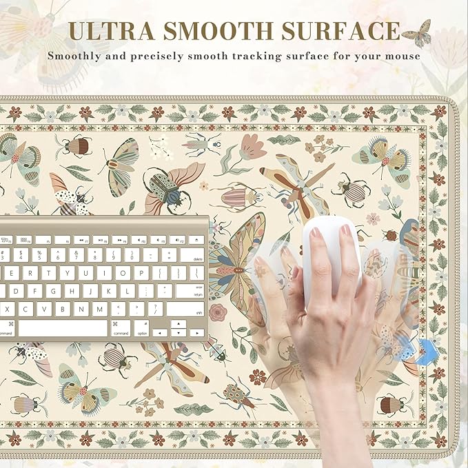 iCasso Beige Large Mouse Pad, Desk Matt for Desktop, XXL Desk Mat for Keyboard and Mouse, Anti-Slip Big Mousepad Computer Mat with Stitched Edges