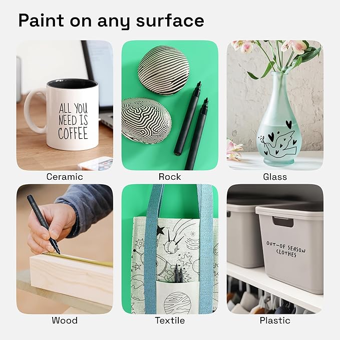 ARTISTRO 2 Black Permanent Marker - Waterproof Markers for Tire, Fabric, Rocks, Glass, Ceramic, Wood, Paper - Oil Based Paint Pens - Extra-Fine Tip 0.7mm