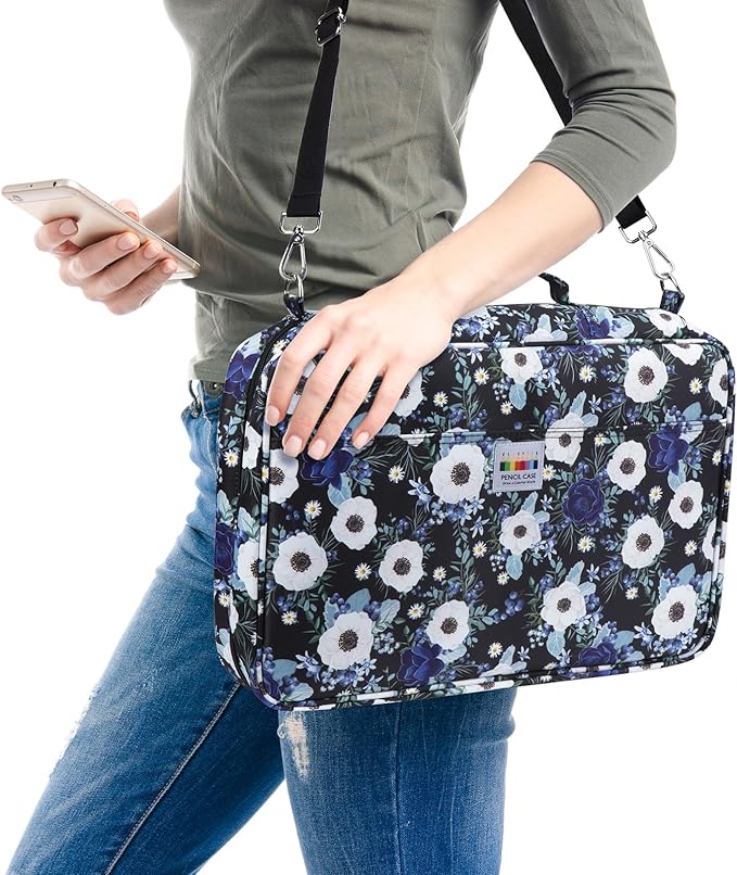 YOUSHARES Big Capacity Colored Pencil Case - 480 Slots large Pen Case Organizer with Multilayer Holder for Prismacolor Colored Pencils & Gel Pen (Silver Lotus)