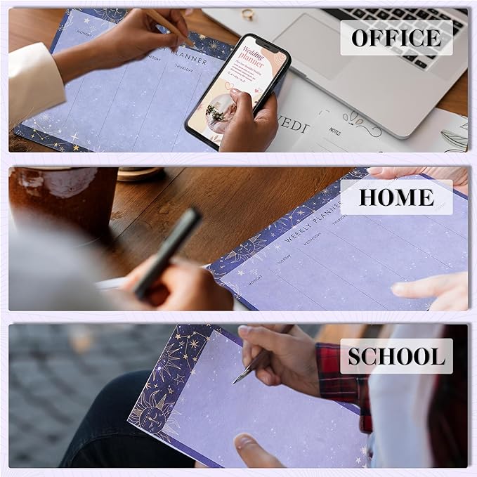 Undated Weekly Planner Notepad 10x7 To Do List Note Pad 52 Weekly Desk Planner Calendar Tear Off Daily Planning Pad for Work,School,Home,Ofiice Supplies, Matching Notepad,Purple