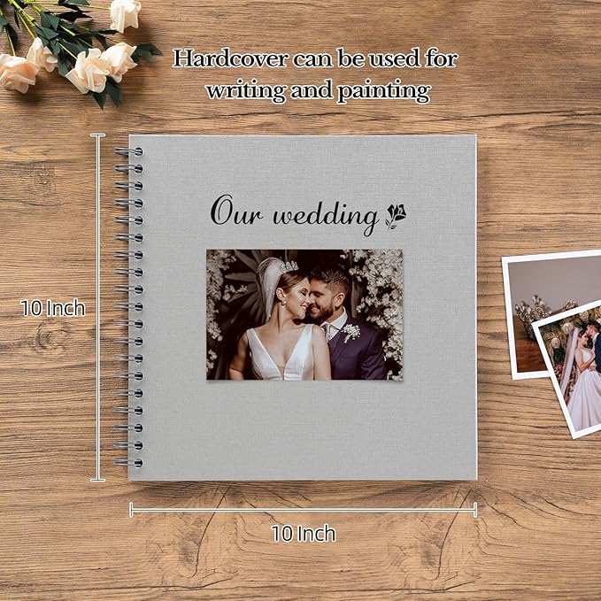 potricher 10 x 10 Inch DIY Scrapbook Album 40 Pages Hardcover Kraft Paper Scrap Book Photo Albums Memory Book for Wedding and Anniversary Family (Gray, 10 Inch)