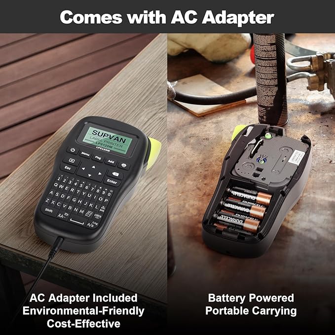 SUPVAN LP5120M Label Maker Machine with Keyboard & AC Adapter, Waterproof Thermal Transfer Label Printer with Ik+ Icons for Garage, Home, Office Organization