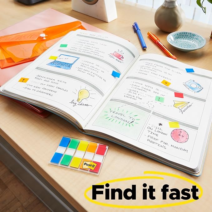 Post-it Flags Combo Pack, 4 On-The-Go Dispensers/Pack, 120 .94 in Wide and 200 .47 in Wide Flags, Assorted Colors (683-XL1)