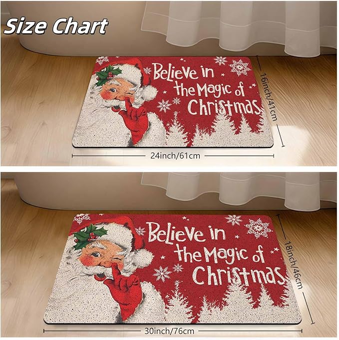 InterestPrint Merry Christmas Doormat Red Christmas Santa Claus Decorative Doormat Indoor Outdoor Entrance Xmas Winter Welcome Door Mat Anti-Slip Rubber for Seasonal Holiday Decortion, 16" x 24" Inch
