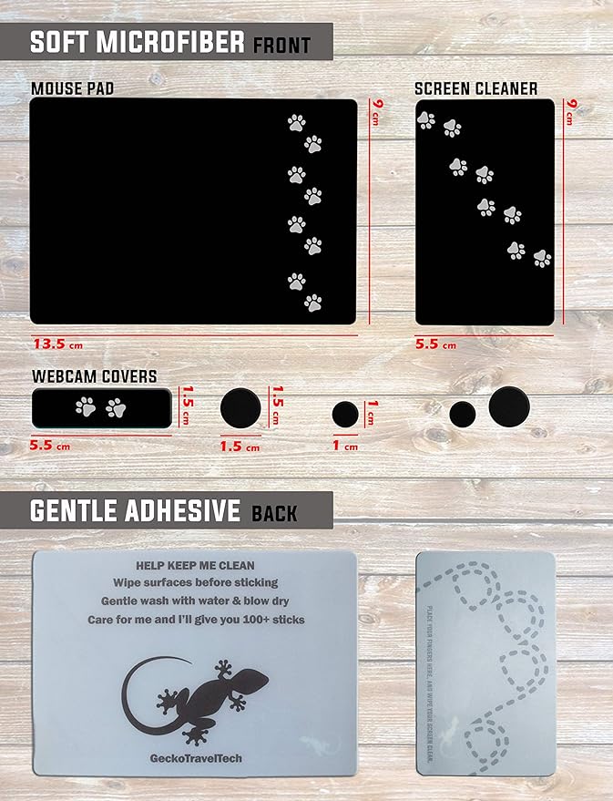 Mouse Pad Adhesive Bottom - Sticks to Any Surface - Portable - Webcam Covers and Screen Cleaner Included (Dog Paw)