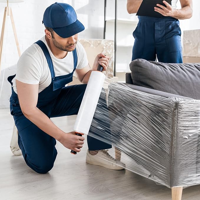 JARLINK Stretch Film, 15 Inch x 1000 Feet Shrink Wrap for Pallet Wrap, Industrial Strength Stretch Wrap with Handles, Moving Wrapping Plastic Roll, 60 Gauge, 1 Pack, Clear