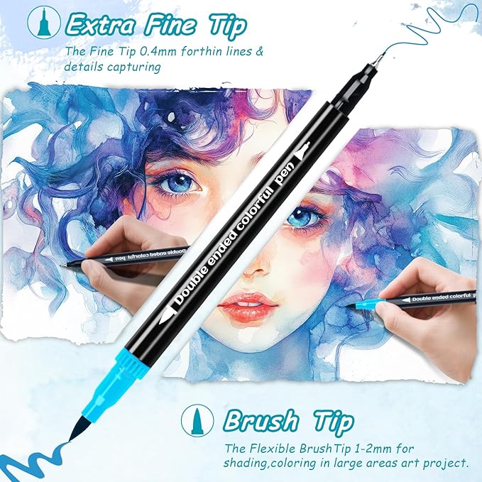 48 Colors Dual Markers Brush Pens, Art Markers Colored Pens for Adult Coloring Books, Brush and Fine Point Dual Tip Artist Colored Marker Set for Drawing Adult Coloring Hand Lettering