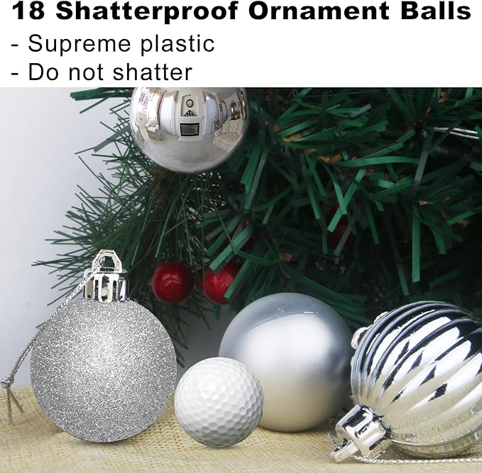 Silver 2.5" Christmas Balls Christmas Tree Decoration Ornaments Shatterproof Hanging Balls for Birthday Halloween Holiday Wedding Decorations Set of 18pcs