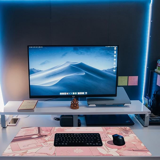 Large Gaming Mouse Pad for Desk,Pink Kawaii Anime Girl Desk Desk Mat,Kawaii Anime Desktop Desk Pad,Extended Big Computer Keyboard Mouse Pad with Non-Slip Base and Stitched Edge,35.4"x15.7"
