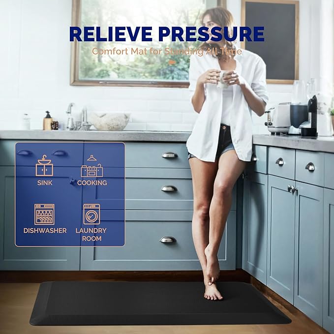 FEATOL Anti Fatigue Mat for Standing, 9/10 Extra Thick Ergonomic Standing Desk Mat, Comfort & Durable Memory Foam Standing Mat at Home,Office All Day (20" x 32", Black)