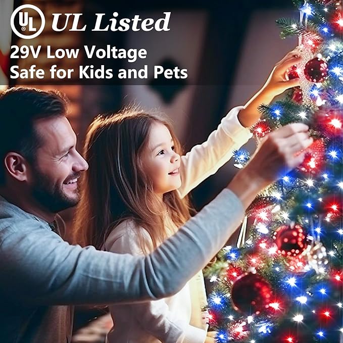 1500 LED 470FT Christmas Lights Outdoor, Christmas String Fairy Lights with Timer & Memory, Waterproof 12 Modes Dimmable Twinkle Tree Lights for Home Patio Wedding Party Yard Decor, Red White & Blue