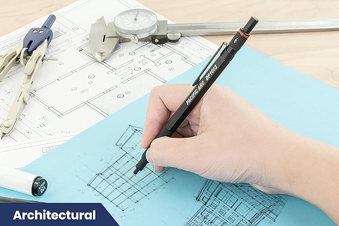 Pacific Arc Chromagraph Metal Mechanical Pencil .3 mm Black Barrel Mechanical Pencil with Built In Lead Pencil Grade Indicator, Lead Pencil Holder for Drafting, Sketching, and Drawing